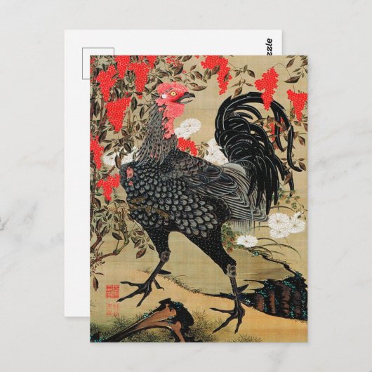 ナンディーナアンドルースターイラストレーションby伊藤若冲 ポストカード (正面/裏面)