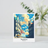 ナントスフランスアートヴィンテージトラベルイラストレーション ポストカード (スタンド正面)