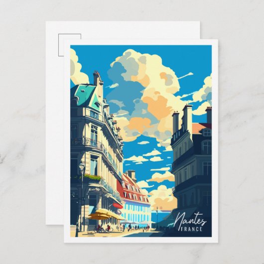 ナントスフランスヴィンテージ旅行イラストレーション ポストカード (正面/裏面)
