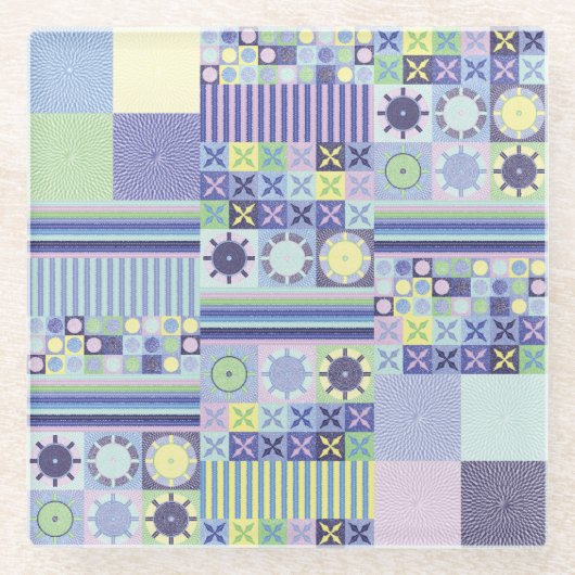 ナンナのニットかわいらしクロシェフェイクット毛布パターン ガラスコースター (正面)