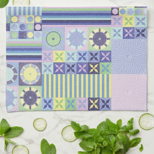 ナンナのニットかわいらしクロシェフェイクット毛布パターン キッチンタオル (折り畳み)