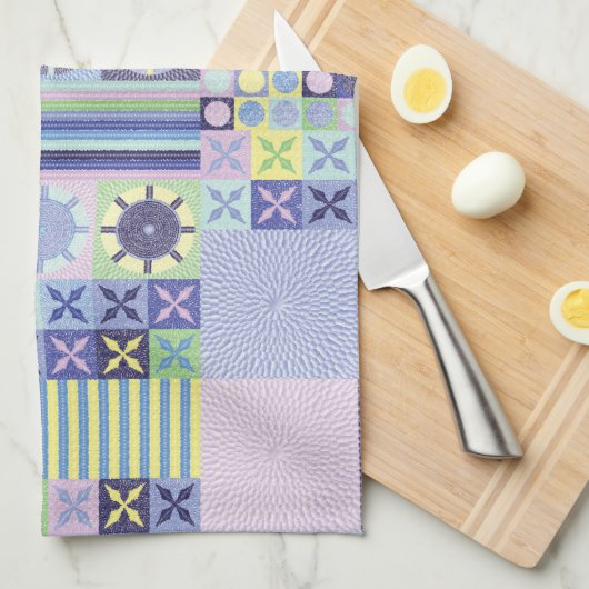 ナンナのニットかわいらしクロシェフェイクット毛布パターン キッチンタオル (四つ折り)