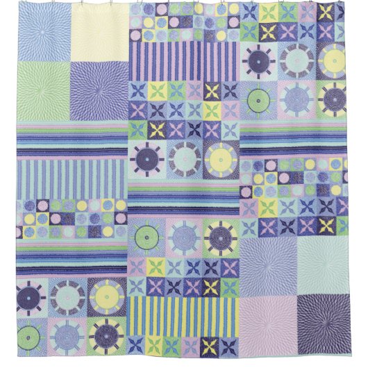 ナンナのニットかわいらしクロシェフェイクット毛布パターン シャワーカーテン (正面)