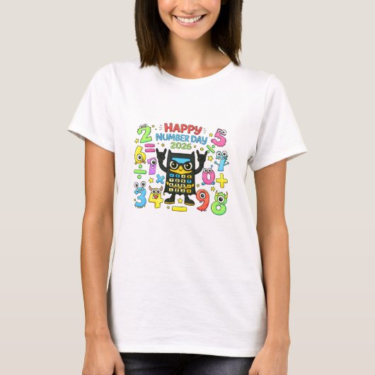 ナンバーの日 ハッピー カジュアル電卓 数学 Tシャツ (正面)