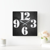 ナンバーはっきりした顔オンブラックロック スクエア壁時計 (ホーム)
