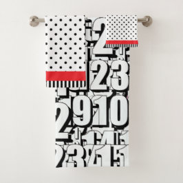 ナンバーキッズ白黒ドット赤 バスタオルセット