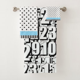 ナンバーキッズ白黒ドットLtブルー バスタオルセット