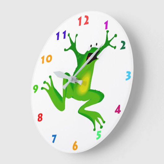 ナンバーズ付きかわいいジャンプカラフルカエル子供へ ラージ壁時計 (傾斜)