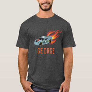 ナンバーズ付きホットブルーレーシングカー Tシャツ