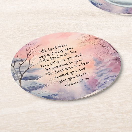 ナンバーズ6あなた賛美聖書聖句の冬のシーン ラウンドペーパーコースター (アングル)