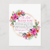 ナンバーズ6:24-26ピンクフローラリースクリスチャン ポストカード (正面)