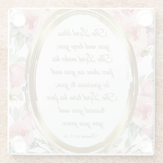ナンバーズ6:24-26主あなた賛美ピンクのフローラ ガラスコースター (裏面)