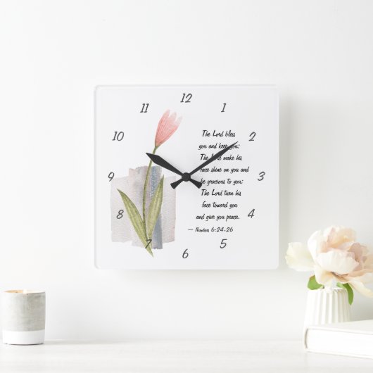 ナンバーズ6:24-26主よ賛美と主よ保り スクエア壁時計 (ホーム)