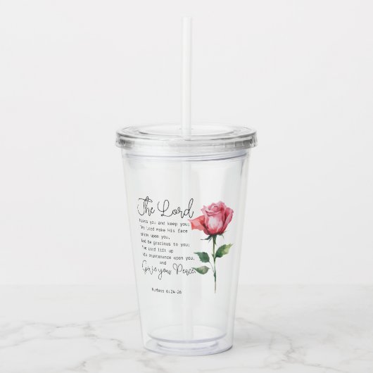 ナンバーズ6:24-26主よ賛美よバラの花 アクリルタンブラー (正面)