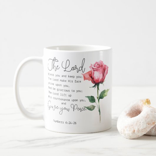 ナンバーズ6:24-26主よ賛美よバラの花 コーヒーマグカップ (ドーナツ)