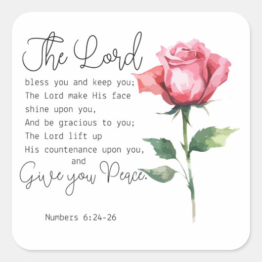 ナンバーズ6:24-26主よ賛美よバラの花 スクエアシール (正面)