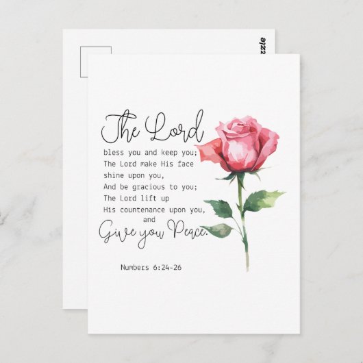 ナンバーズ6:24-26主よ賛美よバラの花 ポストカード (正面/裏面)