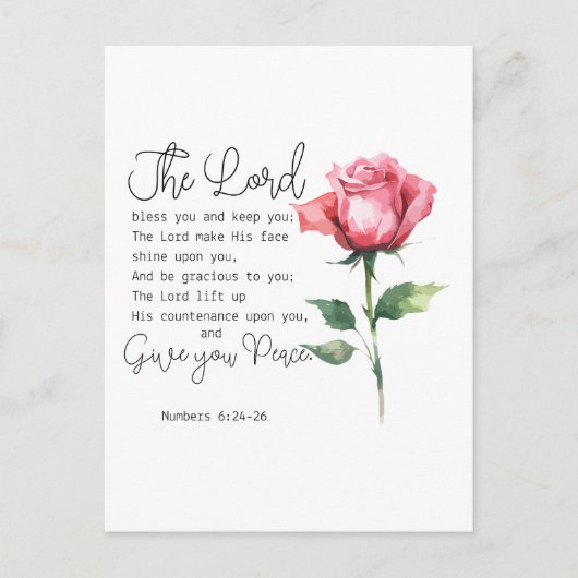 ナンバーズ6:24-26主よ賛美よバラの花 ポストカード (正面)