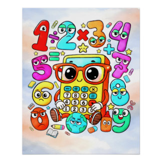 ナンバーデイ かわいい電卓 数学デザイン ポスター