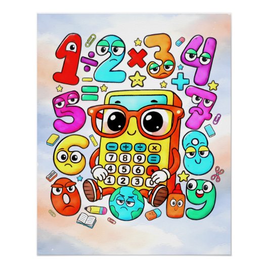 ナンバーデイ かわいい電卓 数学デザイン ポスター (正面)