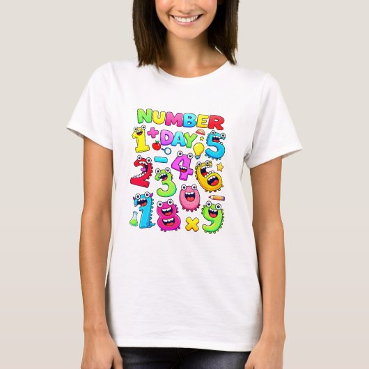 ナンバーデー 楽しい カートゥーン 数字 Tシャツ (正面)