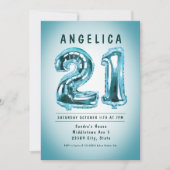 ナンバーバルーン 21歳の誕生日パーティー招待状 招待状 (正面)