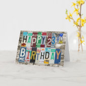 ナンバープレートの幸せな第23バースデー・カード カード (黄色い花)