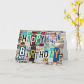 ナンバープレートの幸せな第64バースデー・カード カード (黄色い花)