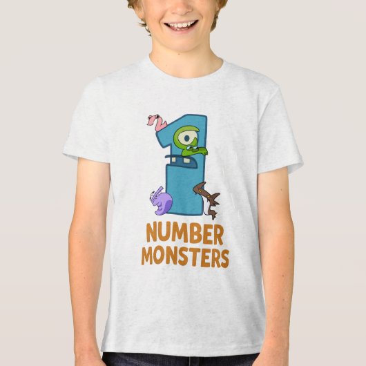 ナンバーモンスタースキッズシャツ – おもしろいマンガMath Frie トライブレンドTシャツ (正面)