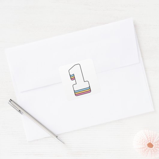 ナンバーワンかわいい虹の誕生日番号 スクエアシール (封筒)