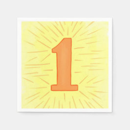 ナンバーワンオレンジイエロー誕生日ナプキンス スタンダードカクテルナプキン