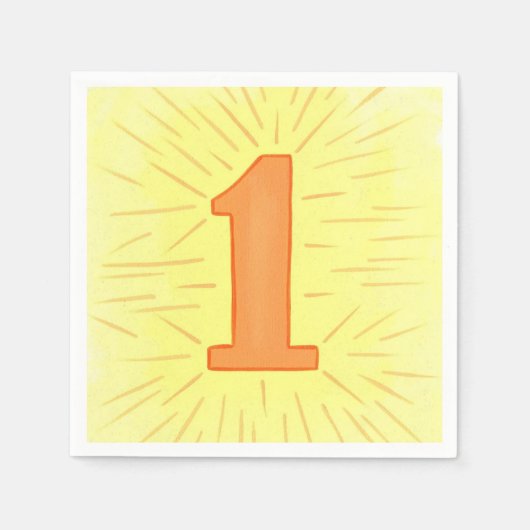 ナンバーワンオレンジイエロー誕生日ナプキンス スタンダードカクテルナプキン (正面)