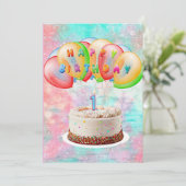 ナンバーワンキャンドルオンケーキ,ハッピーバースデーカラフル, サンキューカード (スタンド正面)