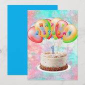 ナンバーワンキャンドルオンケーキ,ハッピーバースデーカラフル, サンキューカード (正面/裏面)