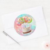 ナンバーワンキャンドルオンケーキ，ハッピーバースデーカラフル, ラウンドシール (封筒)