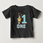 ナンバーワンキュート猿カウントティール(緑がかった色)とピンクハット ベビーTシャツ (正面)