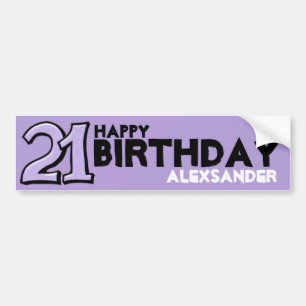 ナンバー間抜け21ラベンダー誕生日ロングシール バンパーステッカー