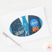 ナンバー1お父さんナンバー1パパブルーバッジタイスーツの太い 楕円形シール (封筒)