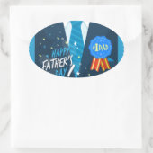 ナンバー1お父さんナンバー1パパブルーバッジタイスーツの太い 楕円形シール (バッグ)