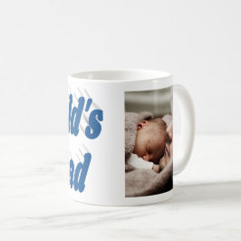 ナンバー1パパファーザーズデイ写真シーブルー文字 コーヒーマグカップ