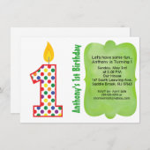 ナンバー1水玉模様誕生日カラフル招待状 招待状 (正面/裏面)