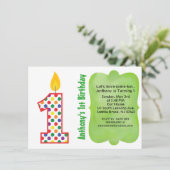 ナンバー1水玉模様誕生日カラフル招待状 招待状 (スタンド正面)