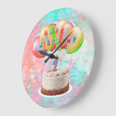 ナンバー2キャンドルオンケーキ，ハッピーバースデーカラフル, ラージ壁時計 (傾斜)