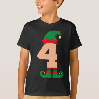 ナンバー4小妖精や小人クリマステーマ4歳の男の子の子供 Tシャツ