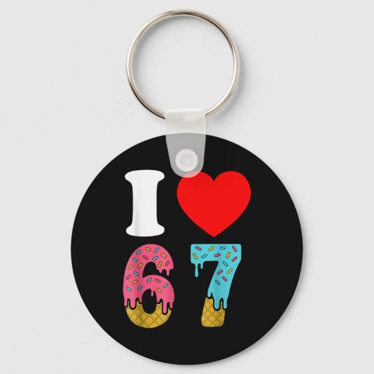 ナンバー67 私は6 7 が大好き 67 メメ コップル キーホルダー (正面)