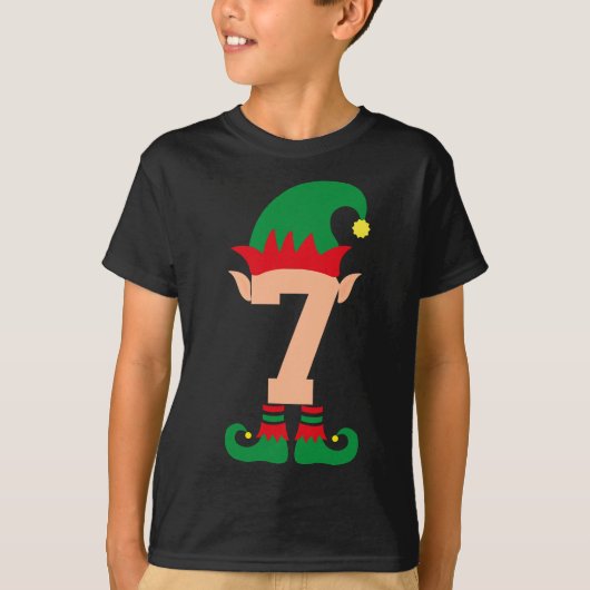 ナンバー7小妖精や小人クリスマテーマ7歳の男の子の子供 Tシャツ (正面)