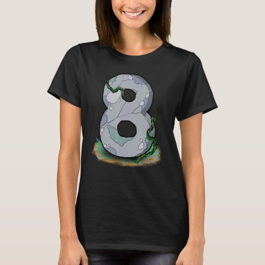 ナンバー8ストーンつる植物8歳誕生日キッズ Tシャツ (正面)