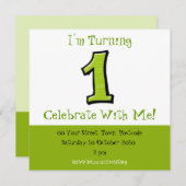 ナンバ間抜けー1緑の誕生日招待状 招待状 (正面/裏面)