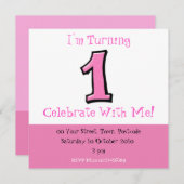 ナン間抜けバー1ピンクの1歳の誕生日招待状 招待状 (正面/裏面)