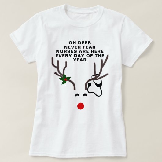 ナースおもしろいクリスマスステソスコープのトナカイ Tシャツ (デザイン正面)